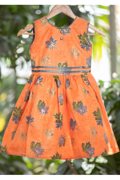 Printed Orange Kids Dress (KR1204)